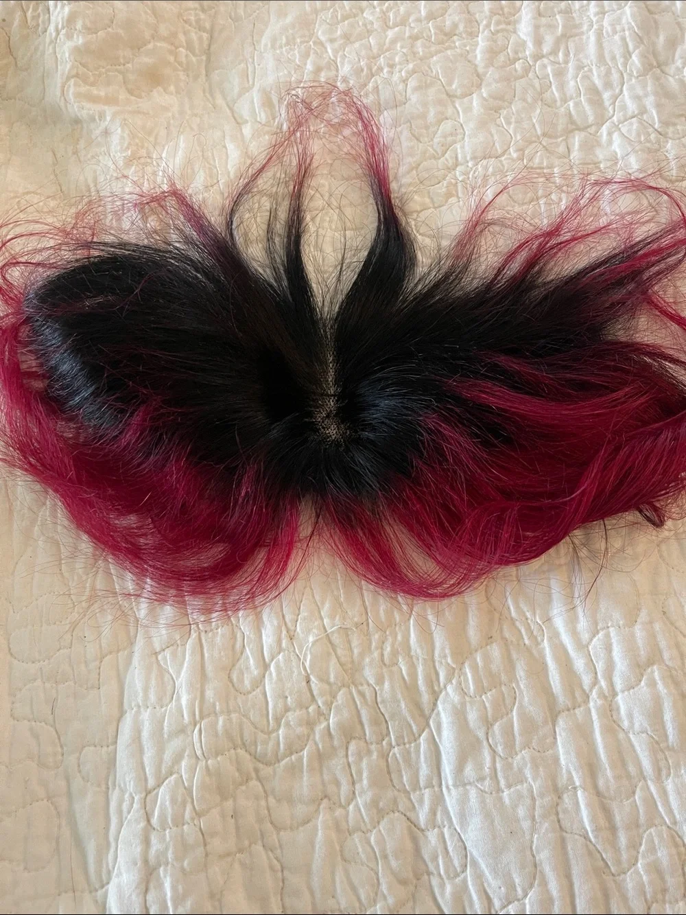 Black to Burgundy ombré Clip-In Fringe Bangs Hairpiece 13x6 .